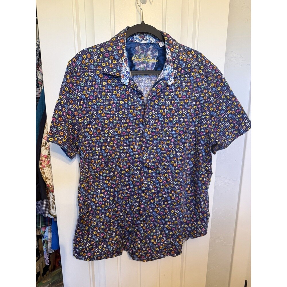 Robert Graham Men 2XL Short Sleeve Shirt Multicolor Abstract Print Embroidered